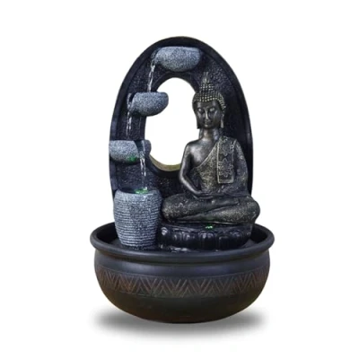 Afbeelding van Zen&#039;Light Boeddha Kamerfontein Harmonie Waterfontein met 2 kleurrijke ledlampjes Stille pomp Verwijderbaar beeldje Cadeau idee voor Zen en ontspannende sfeer Hoogte: 40 cm