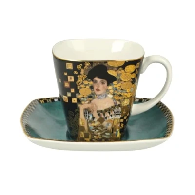 Afbeelding van Goebel Gustav Klimt Kop en schotel Adele Bloch Bauer zwart Porselein 100ml met echt goud