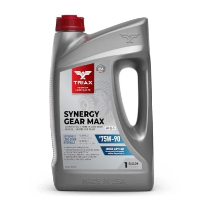 Afbeelding van TRIAX Synergy Gear Max 75W 90 GL 5 volledig synthetische olie voor handmatige transmissie, differentiëlen met beperkte glijding, hypoïde versnelling, achterassen, eindreducties. (1 Galon)