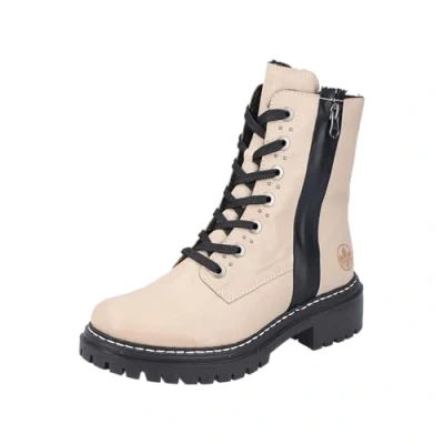 Afbeelding van Rieker Enkellaarsjes met plateauzool, Dames, Maat: 39, Beige Hoogwaardig imitatieleer