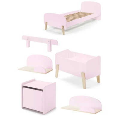 Afbeelding van LUCEVI Kiddy bed + Nachtkastje Hangplankjes Uitvalbeveiliging Speelkoffer Roze 90x200 cm