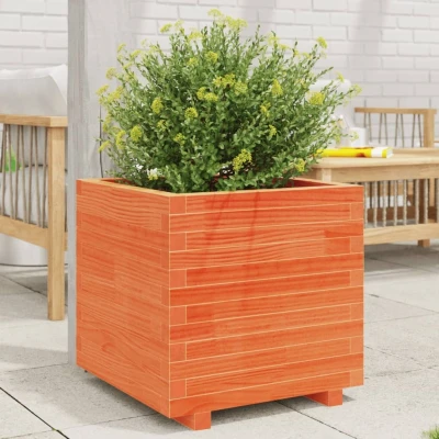 Afbeelding van Plantenbak 50x50x49,5 cm massief grenenhout wasbruin