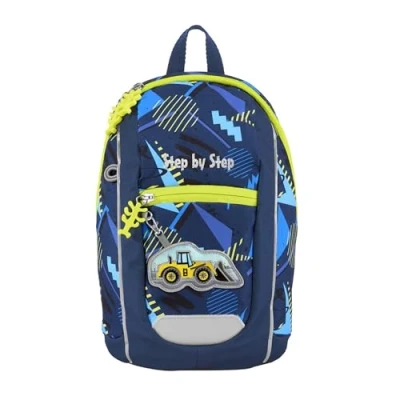Afbeelding van KIGA Maxi Rugzakset met apart binnenvak, ergonomische mini rugzak in hoogte verstelbare borstriem, voor kleuterschool, kleuterschool en vrije tijd, vanaf 3 jaar, 10 liter, Bobby graafmachine