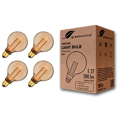 Afbeelding van Greenandco® ledlamp, decoratief, vintage, retro, industrieel, antiek, Edison, E27, G95, 4 W, 200 lm, 1800 K, zeer warm wit, 320 graden, 230 V, geen flikkeren, niet dimbaar, stuks