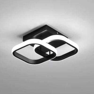 Afbeelding van Comely Plafonnier LED Moderne 22W, Lampe de Plafond à Noir, Design Double Carré en Aluminium et Fer, Luminaire pour Salon, Chambre, Couloir, Installation Facile, 6500K