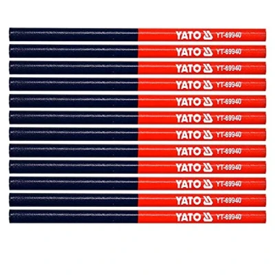 Afbeelding van Yato Set van 12 ovale timmermanspotloden, rood en blauw. het perfecte potlood voor industrie handwerk markeren hout, metaal, beton