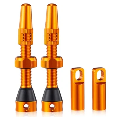 Afbeelding van HZJD Set van 2 tubeless ventielen, oranje, zonder fietsventiel (44 mm)