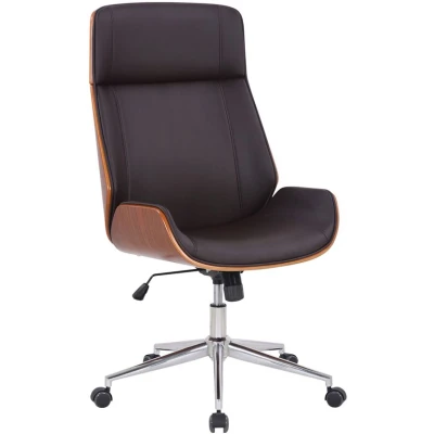 Image de CLP Fauteuil de bureau Varel en similicuir avec coque siège bois Noyer / Marron