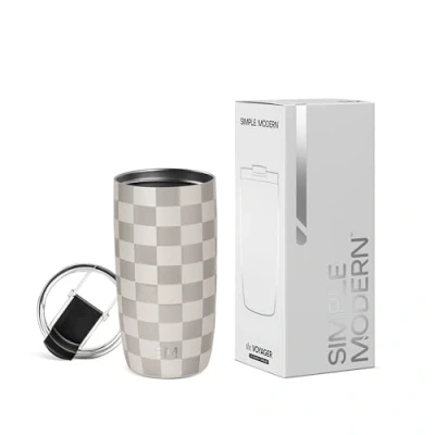 Afbeelding van Simple Modern Reiskoffiemok met klapdeksel Herbruikbare geïsoleerde roestvrijstalen beker voor koud brouwen Cadeau hem en haar Voyager Collectie 473,2 ml Patroon