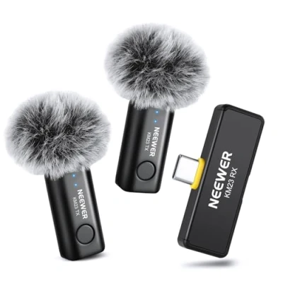 Image de NEEWER Kit de microphone Lavalier sans fil pour USB C, à condensateur omnidirectionnel, compatible avec iPhone 15, Samsung et téléphones Android, mini clipser réduction du