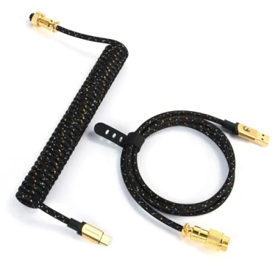 Afbeelding van XINMENG C03 Gevlochten opgerolde toetsenbordkabel, afneembare dubbele mantel, gepersonaliseerde USB C pilotenkabel voor gaming toetsenbord, type naar A mechanisch zwart