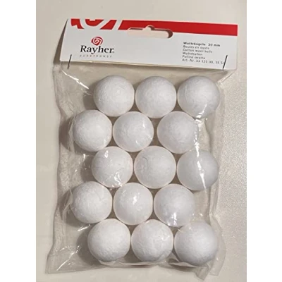 Afbeelding van Rayher 3312500 katoenen ballen, 30 mm, wit, 15 stuks