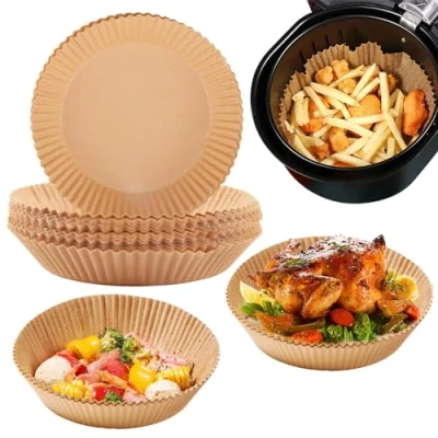 Afbeelding van 100 vellen bakpapier voor heteluchtfriteuse, 20 24 cm, anti aanbaklaag, waterdicht, oliebestendig, wegwerppapier, oven, magnetron, stoompan