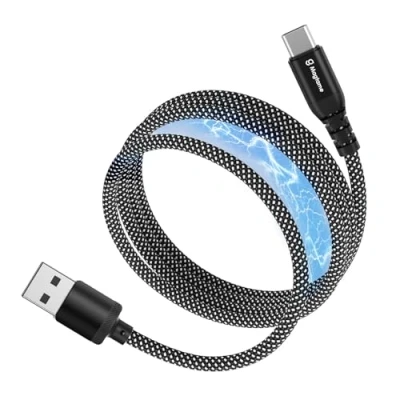 Afbeelding van Magtame câble magnétique USB C, de charge A enroulé élastique vers C rétractable 1 m, rapide en nylon tressé type compatible avec iPhone 16, 15,