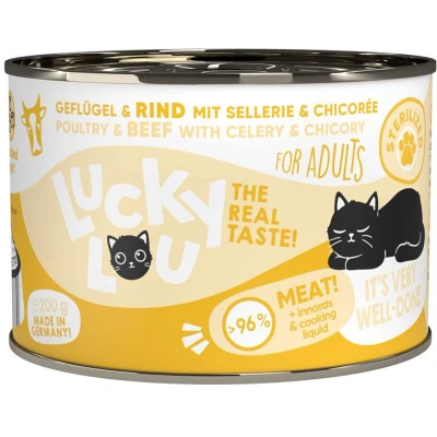 Afbeelding van 6x200g Lucky Lou Lifestage Gevogelte &amp; Rundvlees Nat kattenvoer gesteriliseerd