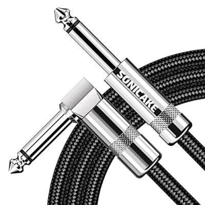 Afbeelding van SONICAKE Gitaarkabel gevlochten 3 m gitaar instrument kabel 6,35 mm rechts zwart