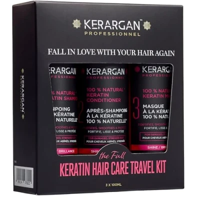 Afbeelding van Kerargan Keratin Ultra Repair Travel Kit, haarverzorgingsset Shampoo, conditioner en masker Voedt, verzacht, versterkt beschermt zelfs onderweg Zonder sulfaat, siliconen, GGO 3 x 100 ml