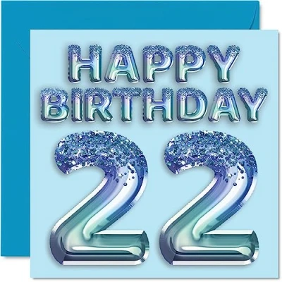 Afbeelding van Verjaardagskaart 22e verjaardag heren feestbal blauw glitter verjaardagskaarten voor mannen van 22 jaar, broer, zoon, neef, oom, 145 mm x