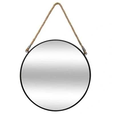 Afbeelding van Ronde spiegel Metalen met koord zwart diameter 55 cm