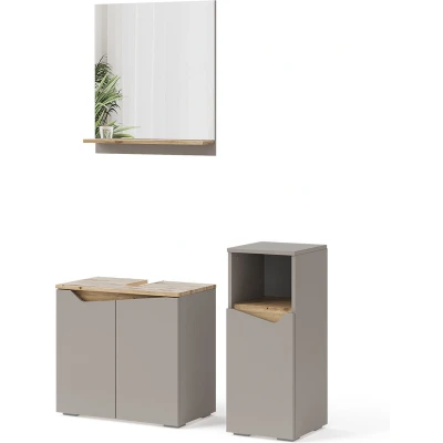 Afbeelding van Vicco Badkamermeubelset Marelle, Grijs/Artisanaal eiken, 3 stuks, met midikast