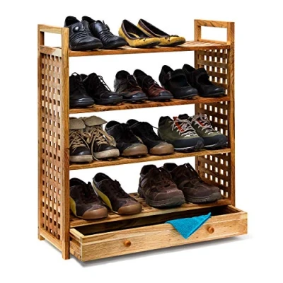 Afbeelding van relaxdays schoenenrek met lade, hout, 4 etages schoenenkast walnoothout