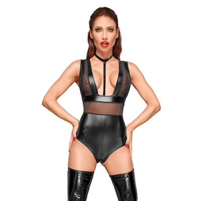 Afbeelding van Noir Handmade Decadence Wetlook and tule body with velvet choker Black