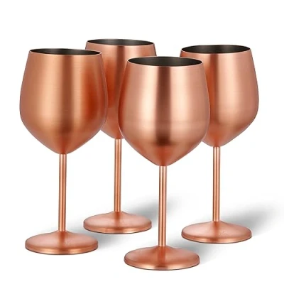 Afbeelding van Oak &amp; Steel 4 RVS Wijnglazen (540 ml, 21 cm) Onbreekbare Cocktailglazen in Koper, Mat Stijlvol Cadeau voor Vrienden Familie