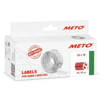 Afbeelding van METO, Labels, Voorbedrukte etiketten voor prijsetiketten, 26 x 16 mm rood fluor, geschikt Classic M, 2 regels