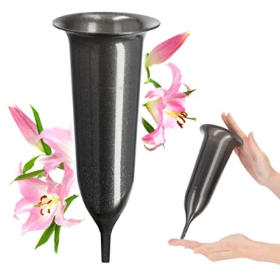 Afbeelding van KADAX Grafvaas van kunststof, weerbestendig, 10 cm, met grondpen, grafiet