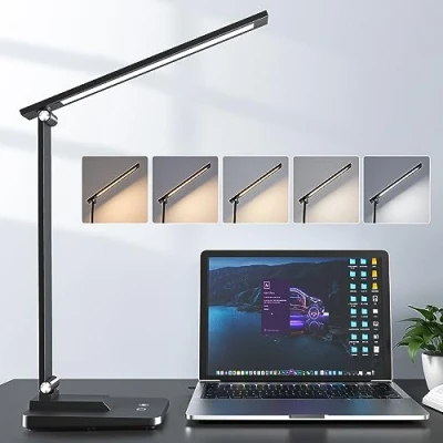 Afbeelding van led bureaulamp, 3 helderheid, 5 kleuren, draagbaar, opvouwbaar, bedlampje, touchscreen, dimbaar, voor kinderen, leeslamp slaapkamer, boek, decoratie kantoor