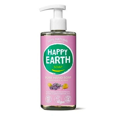 Image de Happy Earth Savon pour les mains Avec pompe Ingrédients 100% naturels et végétalien Lavande Ylang 300 ml