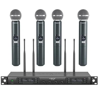Afbeelding van Phenyx Pro Vierkanaals draadloos microfoonsysteem, 4 draadloze microfoons, x 40 kanalen, automatische scan, 328 m bereik, ideaal voor zang, kerk, karaoke (PTU 7000 4H)