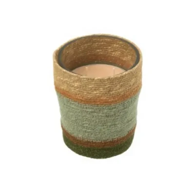 Afbeelding van J Line geurkaars mand beige bei/bl medium 55U