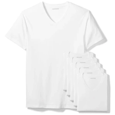 Image de Amazon Essentials Maillot de corps avec col en V Herr, 6 Pack, Blanc, M