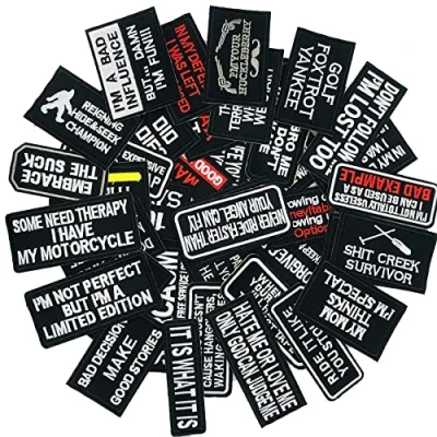 Afbeelding van Woohome 40 stuks opstrijkbare patches slogan Voor motorjassen en rugzakken