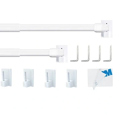 Afbeelding van gordijnroede, 2 stuks, uittrekbaar, voor winkel, kast, raam, keuken, knutselprojecten (80 140 cm, wit)