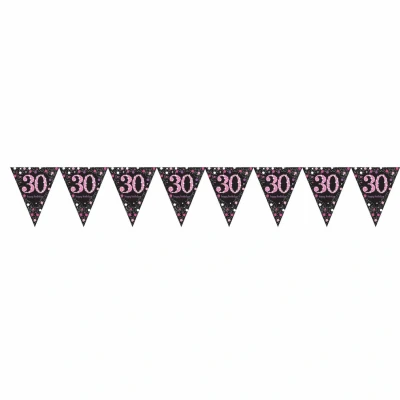 Afbeelding van Vlaggen slinger 30 Sparkling zilver roze