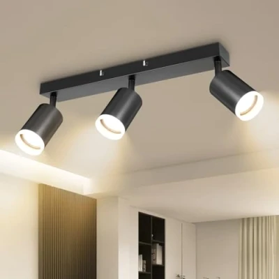 Afbeelding van Dehobo led plafondlamp, 3 spots, draaibaar, GU10, plafondspots, modern, keuken, plafondverlichting, wandlamp, zwart, voor woonkamer, slaapkamer (zonder lamp)