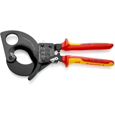 Image de KNIPEX 95 36 280 coupe câble (principe du cliquet) isolé VDE avec poignées multi composants noir laqué mm