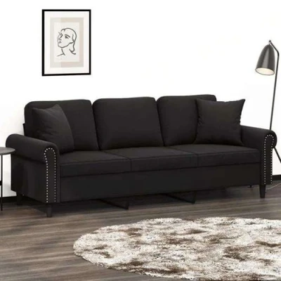Afbeelding van vidaXL Driezitsbank met sierkussens 180 cm fluweel zwart