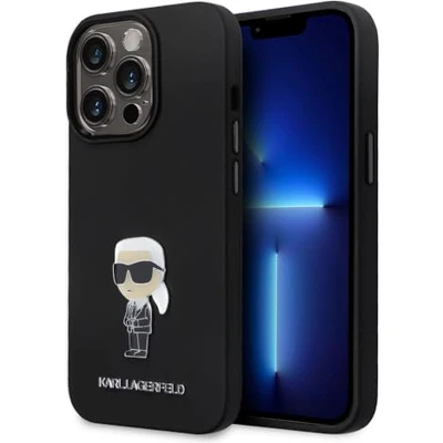 Afbeelding van Karl Lagerfeld iPhone 15 Pro Backcover hoesje Ikonik metal pin Zwart