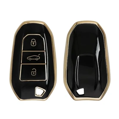 Afbeelding van kwmobile autosleutel hoesje geschikt voor Opel 3 knops SmartKey Keyless Go hoes TPU behuizing Beschermende auto sleutel case Sleuteletui in zwart / goud