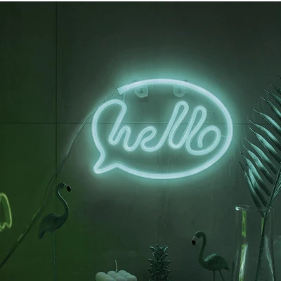 Afbeelding van LED Neon Wandlamp &quot;Hello&quot;, Op Batterijen en USB, 31x19x2cm, Koel Wit