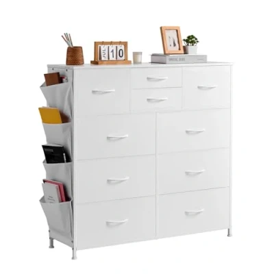 Image de VEVOR Commode à 10 tiroirs meuble de rangement en tissu et cadre acier Blanc