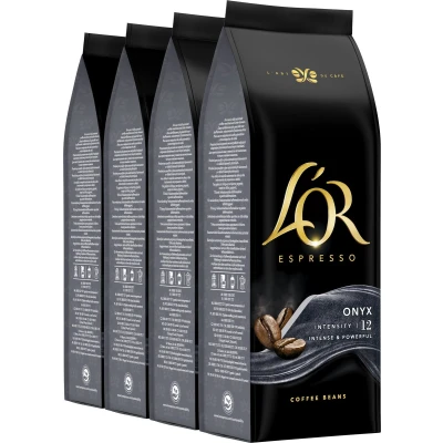 Afbeelding van L&#039;OR Espresso Onyx Koffiebonen Intensiteit 12/12 4 x 500 gram