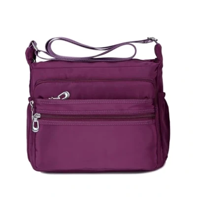 Afbeelding van schoudertas voor dames, nylon, lichtgewicht, waterdicht, meerdere zakken, met ritssluiting, 2 maten, lila, Klassiek, modieus