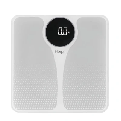 Afbeelding van Haepi Elektronische personenweegschaal Modern en elegant design Scherm met duidelijke witte LED display Maximale capaciteit van 180 kg 15 jaar garantie Inclusief batterijen Wit