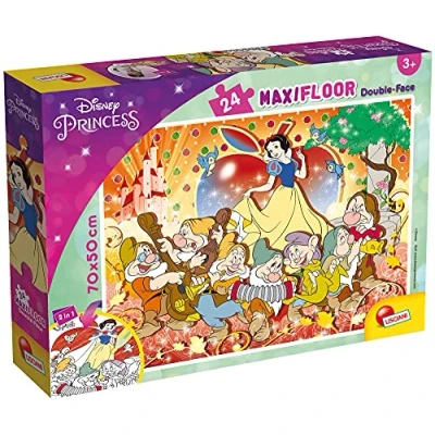 Afbeelding van Lisciani, Maxi puzzel voor kinderen vanaf 3 jaar, 24 delen, 2 in 1 dubbelzijdig op en achterkant, met achterkant om te kleuren, Disney Sneeuwwitje 86627
