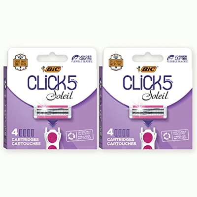 Afbeelding van BIC Click 5 Soleil Navullingen voor dames, 8 stuks met flexibele mesjes en recyclebare doos, roze