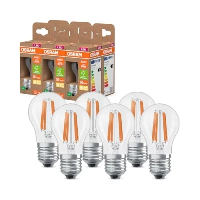 Afbeelding van OSRAM Energy Class Mini Bouclassic, 3,8 W/806 lm, EEK A, warm wit licht (2700 K), CRI 80, van transparant loodvrij glas, E27 fitting, IP20, 45 mm DM, 6 verpakkingen